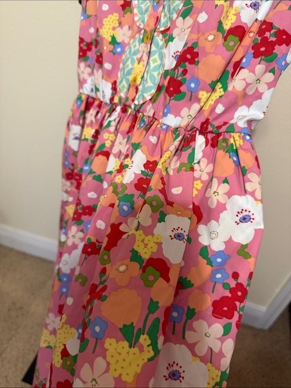 Matilda Jane 🌻Pink Floral Cotton Dress with Aqua Trim - Picture 9 of 9